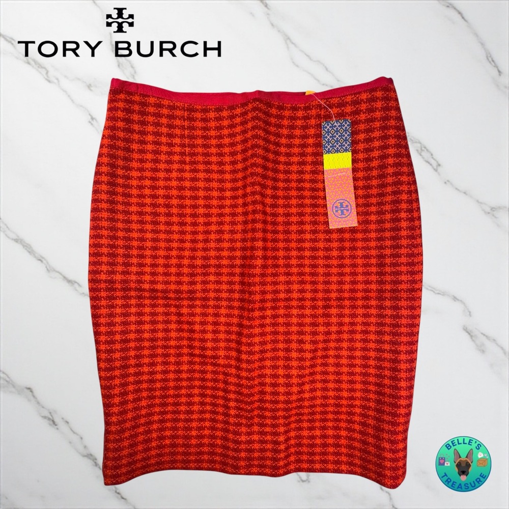 Tory Burch Cornelia Skirt Sz‎ 4 Wildberry Cinnamon Stick Houndstooth Wool Pencil